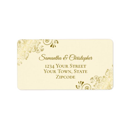 Gold Lace Frills on Cream Elegant Wedding Address Label