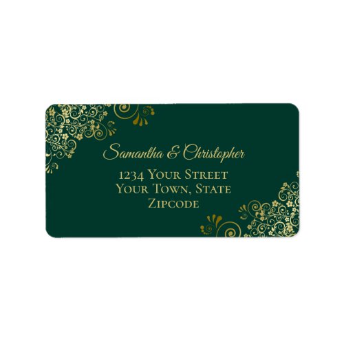 Gold Lace Frills on Emerald Green Wedding Address Label