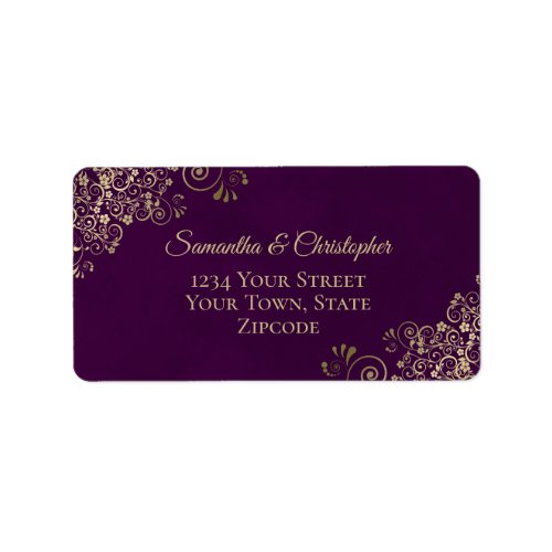 Gold Lace Frills on Plum Purple Wedding Address Label