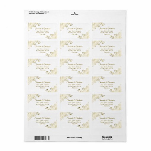 Gold Lace Frills on White Elegant Wedding Address Label | Zazzle