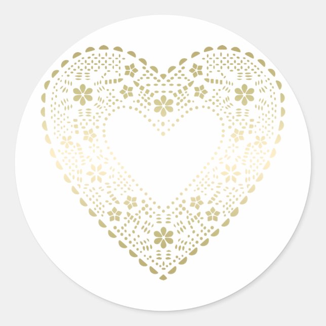 Gold Lace Heart Classic Round Sticker (Front)