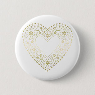 Gold Lace Heart Pinback Button