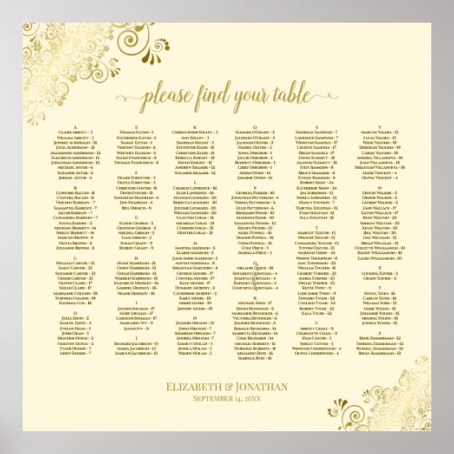 Gold Lace Ivory Cream Alphabetical Seating Chart