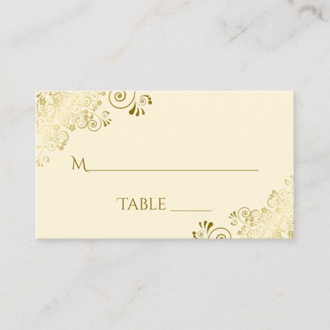 Gold Lace Ivory Cream Elegant Wedding Escort Card (Front)