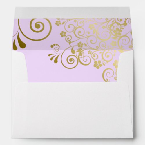 Gold Lace Lilac Purple Flap Elegant White Wedding Envelope