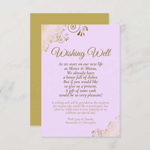 Gold Lace  Lilac Purple Wedding Wishing Well Poem Enclosure Card