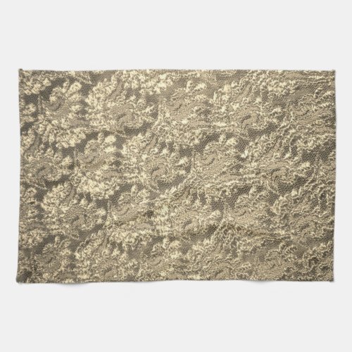 Gold lace look vintage floral pattern kitchen towel