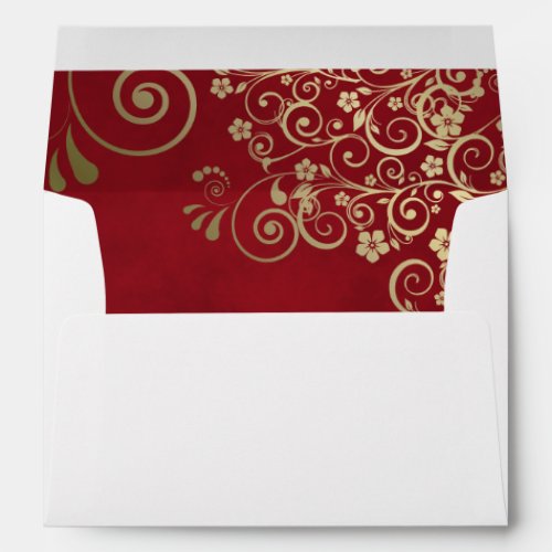 Gold Lace Marbled Red Inside Flap Elegant Wedding Envelope