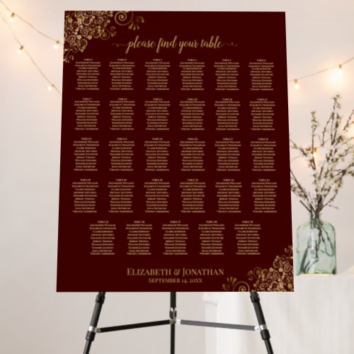 Gold Lace on Auburn Brown 29 Table Seating Chart Foam Board