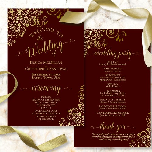 Gold Lace on Auburn Brown Budget Wedding Program