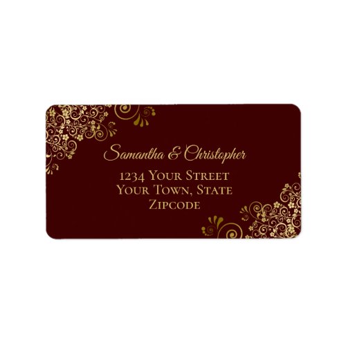 Gold Lace on Auburn Brown Wedding Address Label