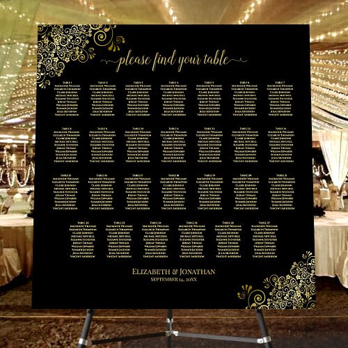 Gold Lace on Black 27 Table Wedding Seating Chart Foam Board