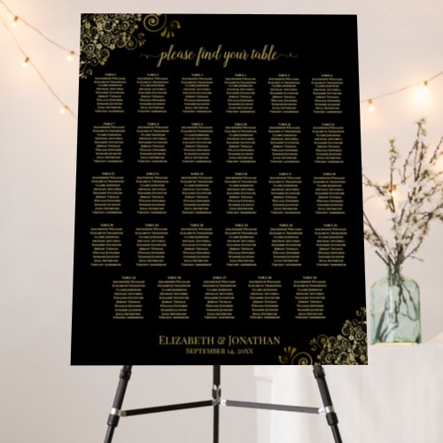 Gold Lace on Black 29 Table Wedding Seating Chart Foam Board