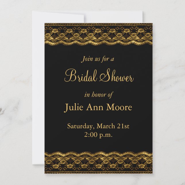 Gold lace on Black Bridal Shower Invitation (Front)