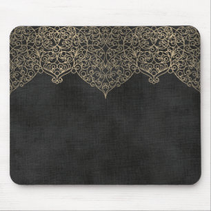 Gold Lace On Black Mouse Pad