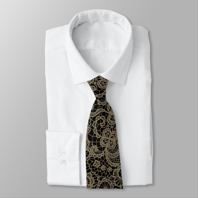 Gold Lace On Black Neck Tie (Tied)
