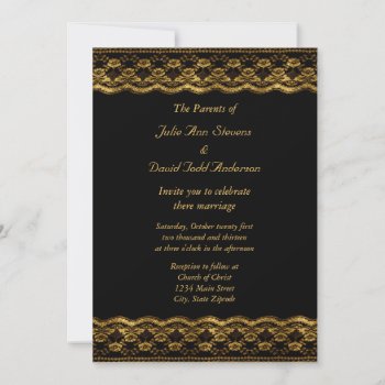 Gold Lace On Black Wedding Invitation by Lasting__Impressions at Zazzle