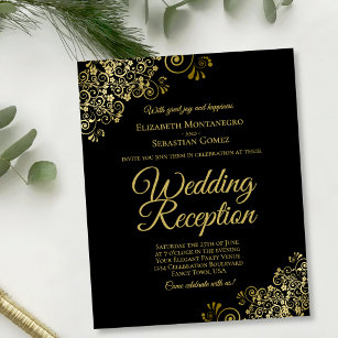Gold Lace on Black Wedding Reception BUDGET Invite