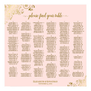 Gold Lace on Blush Pink Alphabetical Seating Chart