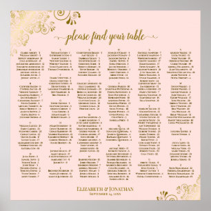 Gold Lace on Blush Pink Alphabetical Seating Chart