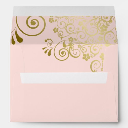Gold Lace on Blush Pink Elegant Wedding Envelope