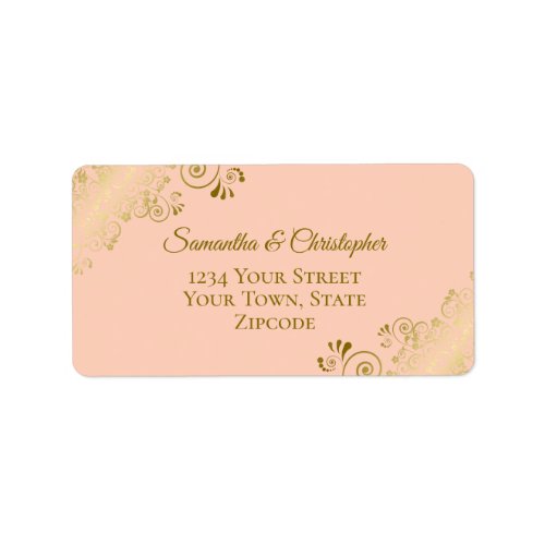 Gold Lace on Coral Peach Elegant Wedding Address Label