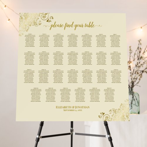 Gold Lace on Cream 27 Table Wedding Seating Chart Foam Board
