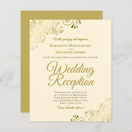 Gold Lace on Cream Wedding Reception BUDGET Invite