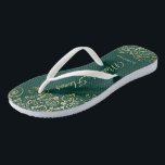 Gold Lace on Emerald Green Maid of Honor Wedding Flip Flops<br><div class="desc">These beautiful wedding flip flops are a great way to thank and recognize your Maid of Honor while saving her feet at the same time. Features an elegant design with golden lace frills on an emerald green background and fancy gold colored script lettering. The test reads Maid of Honor with...</div>