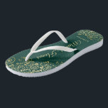 Gold Lace on Emerald Green Maid of Honor Wedding Flip Flops<br><div class="desc">These beautiful wedding flip flops are a great way to thank and recognize your Maid of Honor while saving her feet at the same time. Features an elegant design with golden lace frills on an emerald green background and fancy gold colored script lettering. The test reads Maid of Honor with...</div>