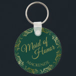 Gold Lace on Emerald Green Maid of Honor Wedding Keychain<br><div class="desc">This beautiful key chain is designed as a wedding gift or favor for the Maid of Honor. It features an emerald green background, a gold faux foil lace border and the text "Maid of Honor" as well as a place to enter her name. Beautiful way to thank her for being...</div>