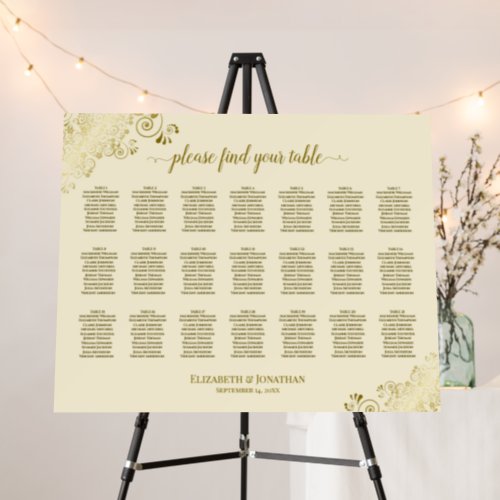 Gold Lace on Ivory 21 Table Wedding Seating Chart Foam Board