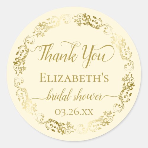 Gold Lace on Ivory Cream Bridal Shower Thank You Classic Round Sticker