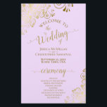 Gold Lace on Lilac Elegant Budget Wedding Program<br><div class="desc">These wedding programs are elegant and tasteful, while still being budget friendly. The design features ornate golden faux foil lace with gold text on a pale purple or lilac colored background. The typography features lacy script calligraphy, and there is room for details on the ceremony, the bridal party, and a...</div>