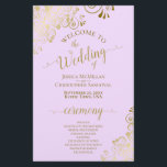 Gold Lace on Lilac Elegant Budget Wedding Program<br><div class="desc">These wedding programs are elegant and tasteful, while still being budget friendly. The design features ornate golden faux foil lace with gold text on a pale purple or lilac colored background. The typography features lacy script calligraphy, and there is room for details on the ceremony, the bridal party, and a...</div>