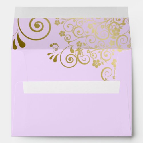 Gold Lace on Lilac Purple Elegant Wedding Envelope