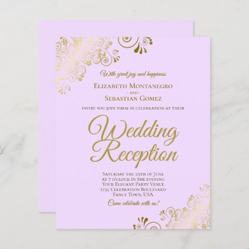 Gold Lace on Lilac Wedding Reception BUDGET Invite