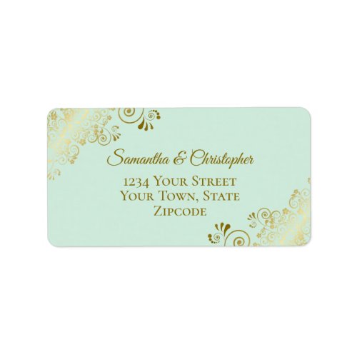 Gold Lace on Mint Green Elegant Wedding Address Label