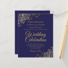 Gold Lace on Navy Blue BUDGET Wedding Invitation