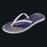 Gold Lace on Navy Blue Maid of Honor Wedding Flip Flops<br><div class="desc">These beautiful wedding flip flops are a great way to thank and recognize your Maid of Honor while saving her feet at the same time. Features an elegant design with golden lace frills on a navy blue background and fancy gold colored script lettering. The test reads Maid of Honor with...</div>