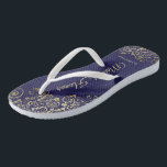 Gold Lace on Navy Blue Maid of Honor Wedding Flip Flops<br><div class="desc">These beautiful wedding flip flops are a great way to thank and recognize your Maid of Honor while saving her feet at the same time. Features an elegant design with golden lace frills on a navy blue background and fancy gold colored script lettering. The test reads Maid of Honor with...</div>