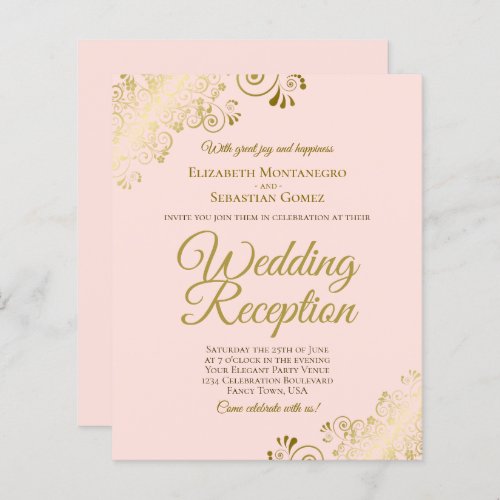 Gold Lace on Pink Wedding Reception BUDGET Invite