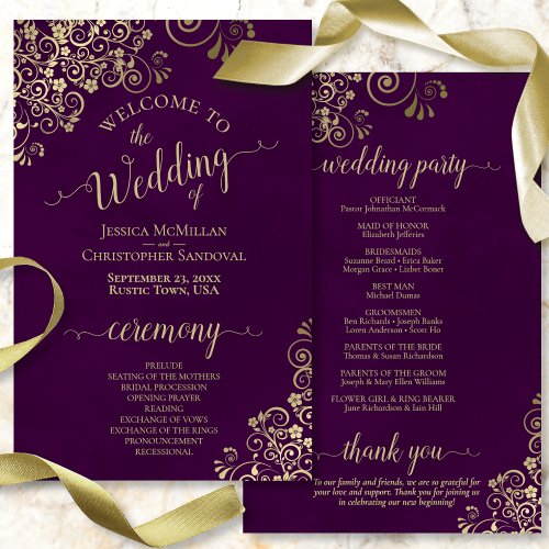 Gold Lace on Plum Purple Budget Wedding Program