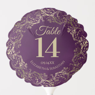 Gold Lace on Plum Purple Wedding Table Number Balloon