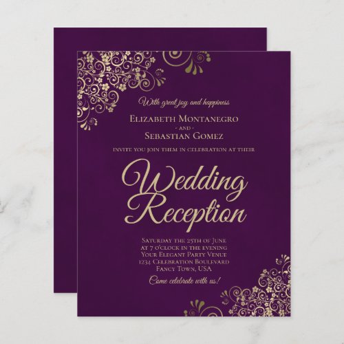 Gold Lace on Plum Wedding Reception BUDGET Invite