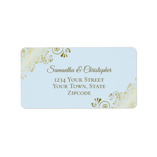 Gold Lace on Powder Blue Elegant Wedding Address L Label