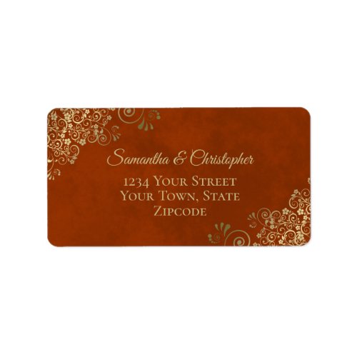 Gold Lace on Rust Orange Elegant Wedding Address Label