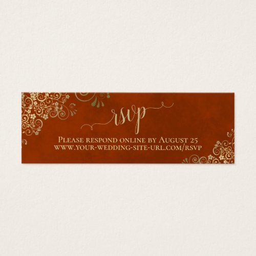 Gold Lace on Rust Orange Wedding RSVP Online Card