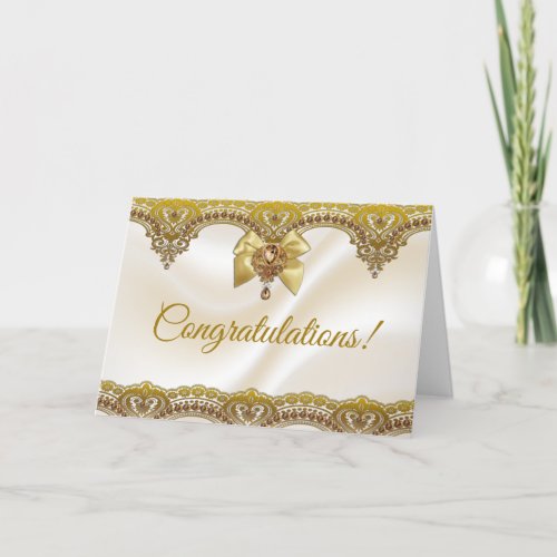 Gold Lace on Satin Jewish Wedding Congratulations Card