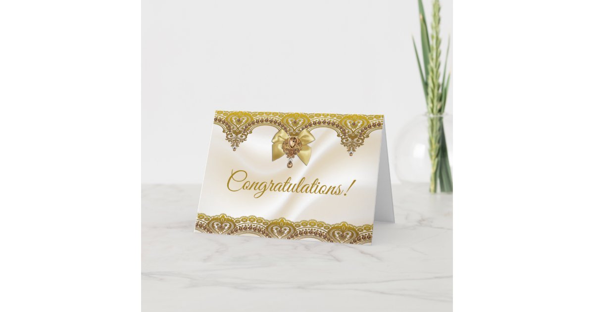 Gold Lace on Satin Jewish Wedding Congratulations Card Zazzle
